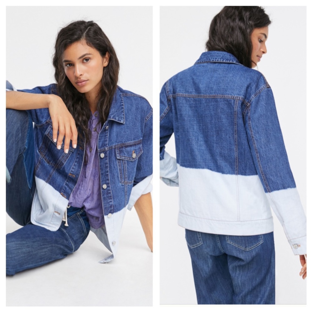 Anthropologie Evanna Dip-Dyed Denim Trucker Jacket